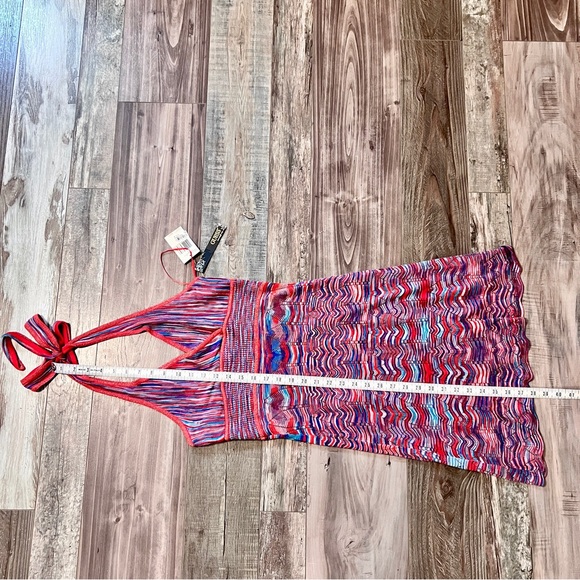 Vtg GUESS NWT Y2K Crochet Halter Dress Large Colorful Metallic Gold Red Blue - Picture 16 of 16